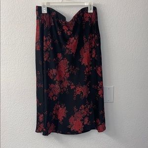 Silky floral midi skirt